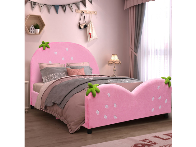 Costway Kids Children Upholstered Platform Toddler Bed Bedroom Furniture Berry Pattern - Pink