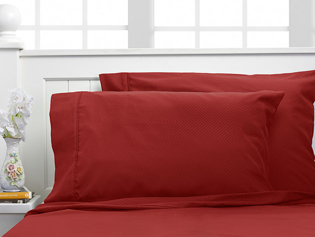 Bamboo 4-Piece Chevron Embossed Sheets (Burgundy/King)