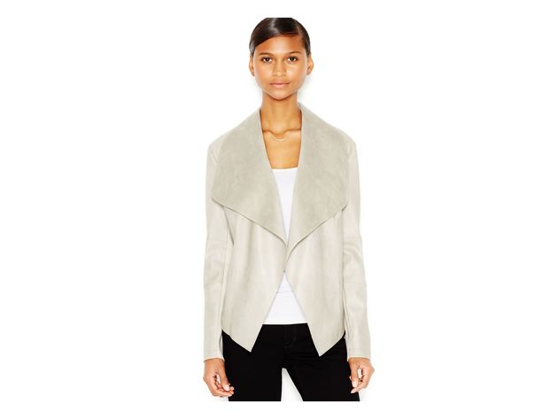 Bar III Women's Flyaway Faux-Leather Jacket Beige Size Medium