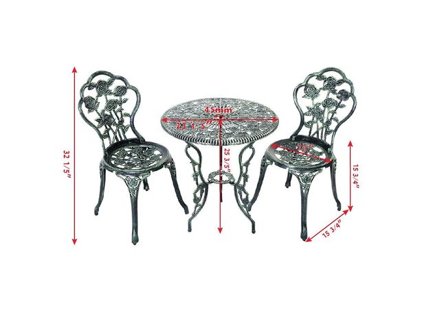 Costway Patio Furniture Cast Aluminum Rose Design Bistro Set Antique Green