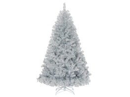 Costway 6Ft Hinged Unlit Artificial Silver Tinsel Christmas Tree Holiday w/Metal Stand - Silver