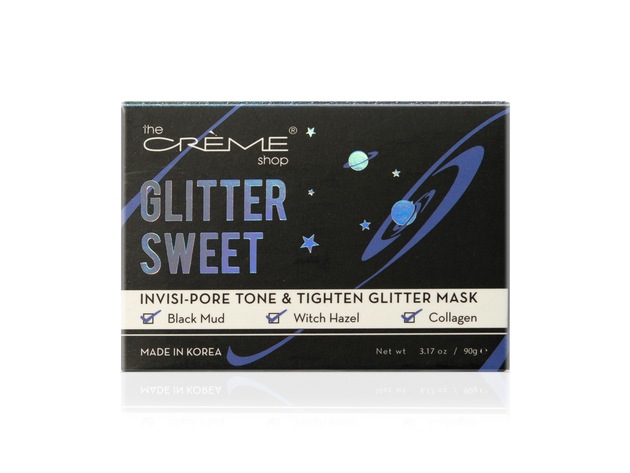 The Creme Shop Glitter Sweet, Invisi-Pore Tone and Tighten Skin Care Facial Glitter Mask, Infused with Black Mud, Witch Hazel, and Collagen, 3.17 oz.