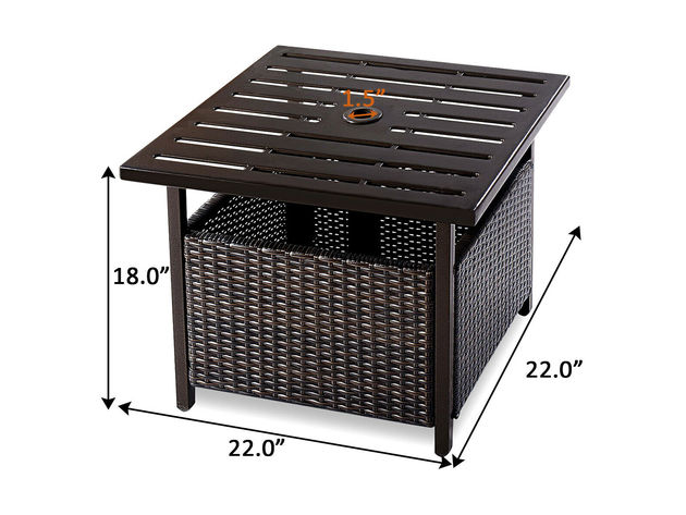 Costway Brown Rattan Wicker Steel Side Table Outdoor Furniture Deck Garden Patio Pool Brown