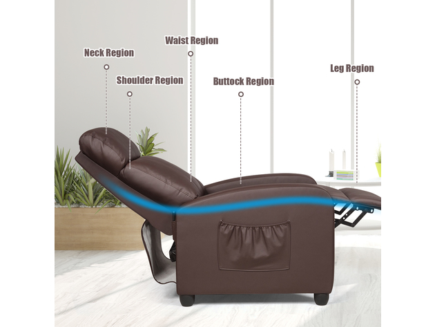 Recliner Massage Chair, Ergonomic Adjustable Single Sofa with Padded Seat - Brown