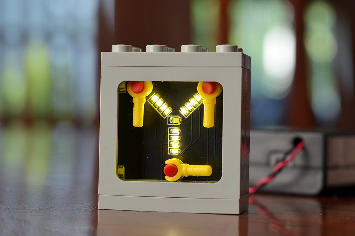 A DIY, light-up animated flux capacitor kit using real LEGO components.