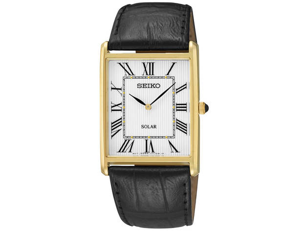 Seiko SUP880 Mens Gold Core Solar Watch with Leather Strap