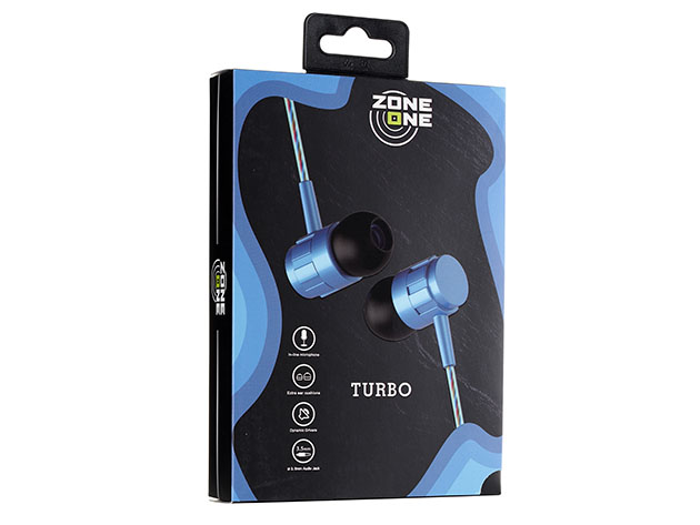 Zone One Turbo Wired Gym Headphones with Mic Bass (Blue/2-Pack)
