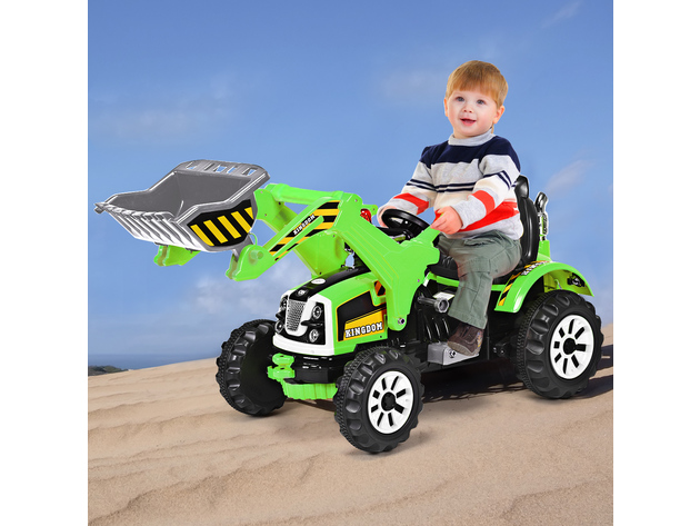 Kids Ride On Excavator Truck 12V Battery Powered Front Loader Digger BlueGreen - Green