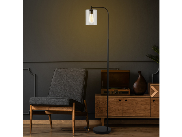 Costway Modern Standing Pole Floor Lamp w/ Glass Shade Indoor - Black