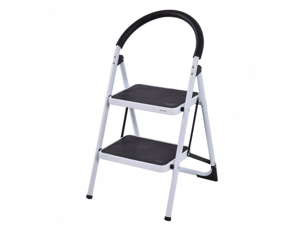 Costway 2 Step Ladder Folding Stool Heavy Duty 330Lbs Capacity Industrial Lightweight - Black & White