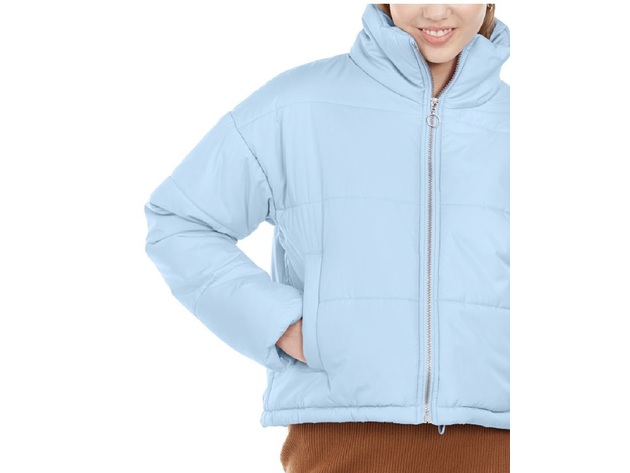 Celebrity Pink Juniors' Cropped Puffer Coat Blue Size Extra Large