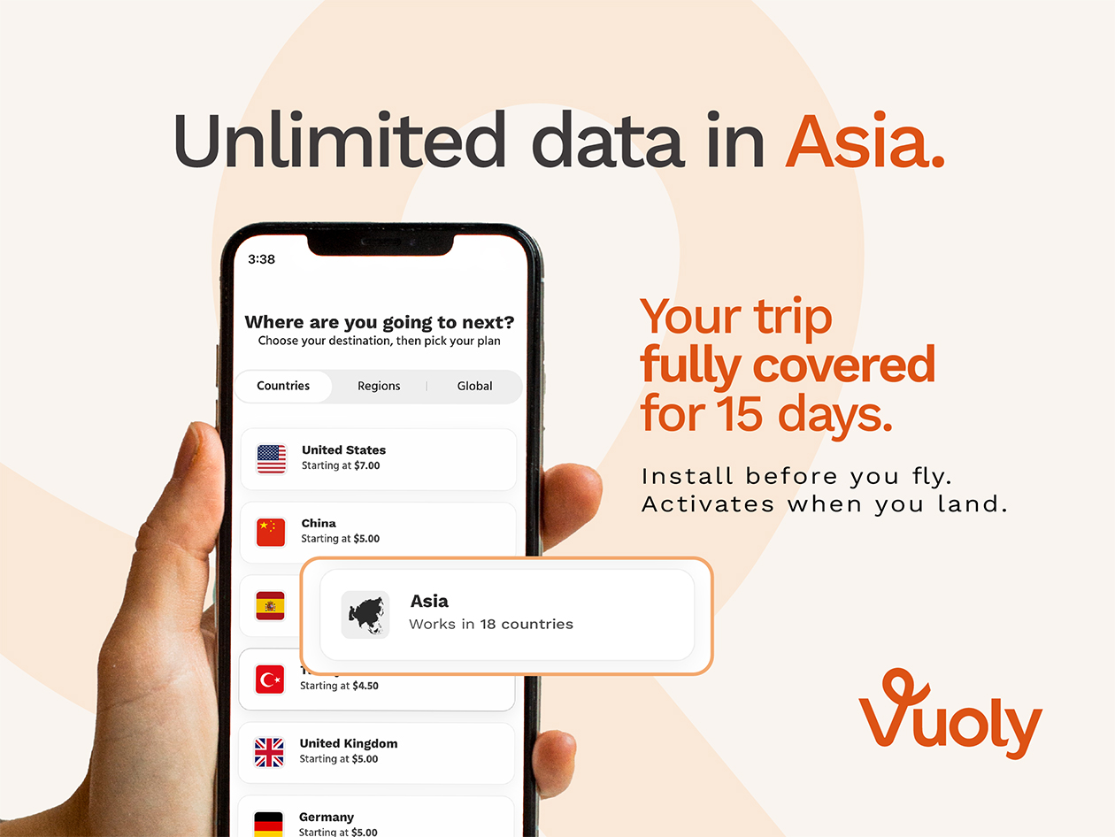 Vuoly eSim Mobile Data Plan: Asia - Unlimited/15 Days