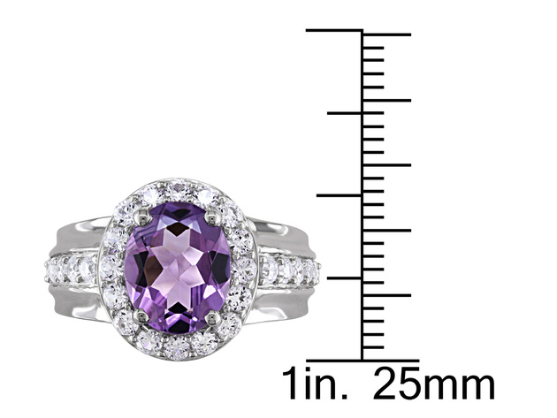 2.20 Carat (ctw) Amethyst Ring with Lab Created White Sapphires in Sterling Silver - 9