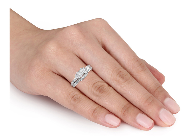 Princess Cut Diamond Engagement Ring & Wedding Band 1/2 Carat (ctw) Wedding Set  in 10K White Gold - 9