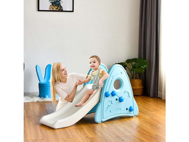 Costway Freestanding Baby Slide Indoor First Play Climber Slide Set for Boys Girls Pink\Blue\Gray - Blue