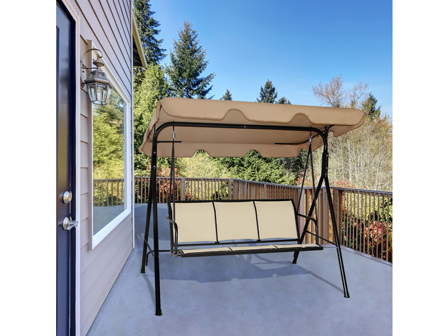 Costway Outdoor Patio Swing Canopy 3 Person Canopy Swing Chair Patio Hammock Brown