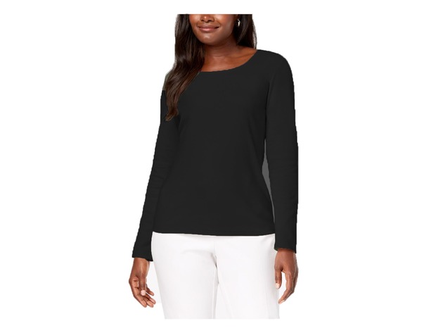 Karen Scott Women's Cotton Long-Sleeve T-Shirt Black Size Petite