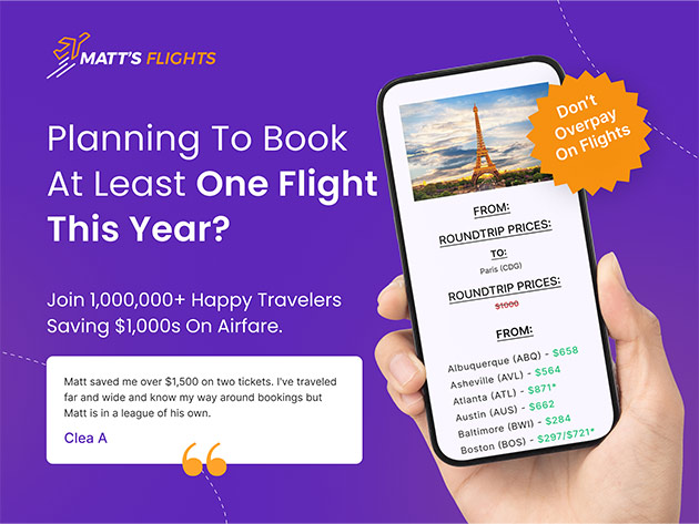 Matt's Flights Premium Plan (Lifetime Subscription) - Save up to 90% on Domestic & International flights