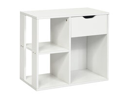 Costway 3-tier Side Table W/Storage Shelf&Drawer Space-saving Nightstand White - White