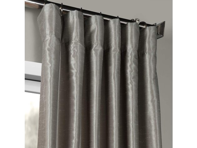 Exclusive Fabrics & Furnishings Vintage Textured Faux Dupioni Silk Single Curtain Panel, Size: 96 x 50 inches, Silver