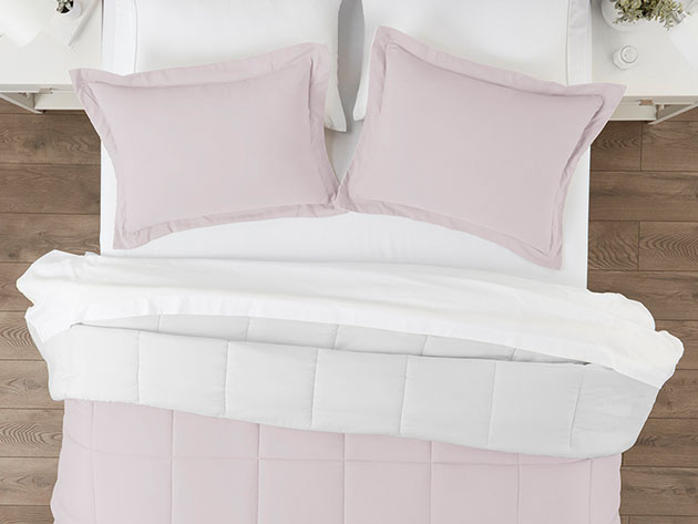 Down Alternative Reversible Comforter Set ( Blush & White | King / Cal King) 