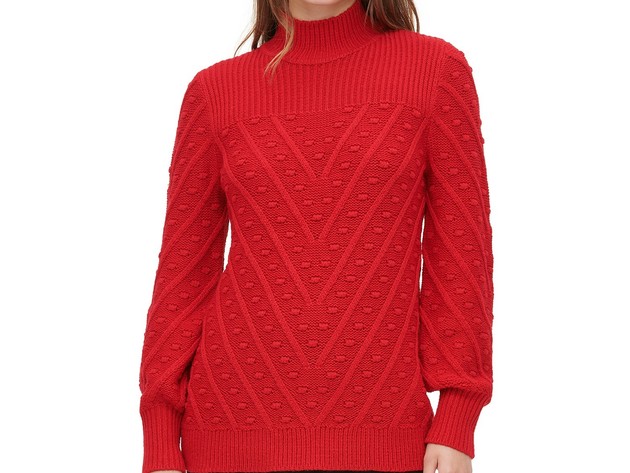 Calvin Klein Women's Multi-Textured Mock-Neck Sweater Red Size Small