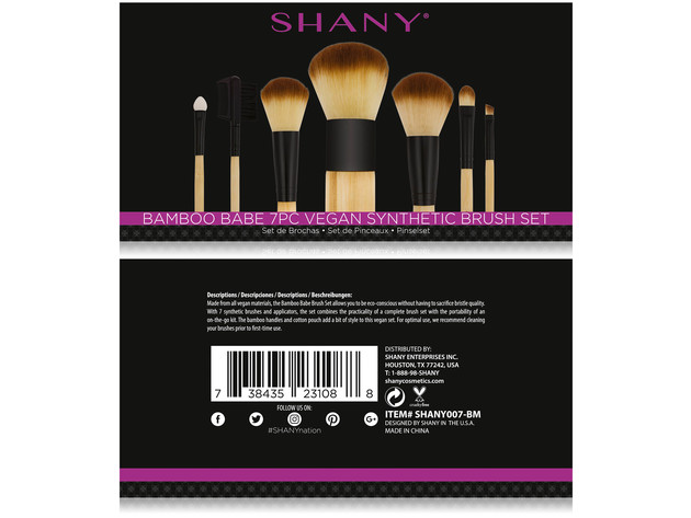SHANY Bamboo Brush Set - Vegan Brushes With Premium Synthetic Hair & Cotton Pouch - 7pc
