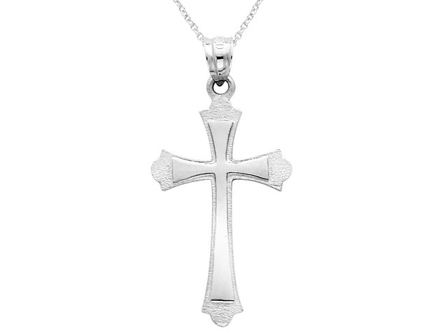 14K White Gold Cross Pendant Necklace with Chain