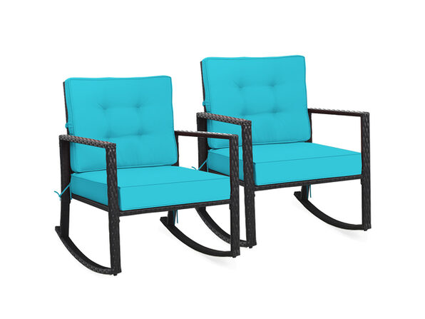 Costway 2 Piece Patio Rattan Rocker Chair Outdoor Glider Rocking Cushion Turquoise Stacksocial - Patio Glider Chairs With Cushions