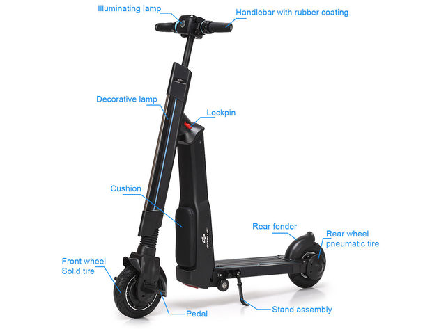 Goplus LED Bluetooth Folding Electric Scooter with Removable Seat Speed Up to 15.5 MPH Black
