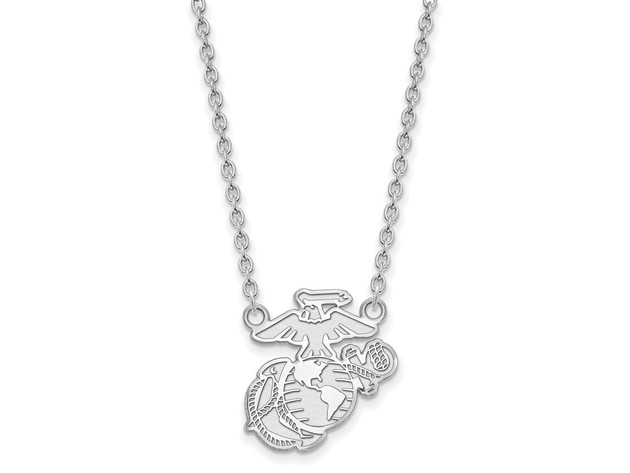10k White Gold U.S. Marine Corps Necklace, 18 Inch