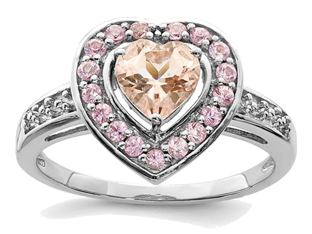 4/5 Carat (ctw) Morganite Heart Ring in Rhodium Plated Sterling Silver