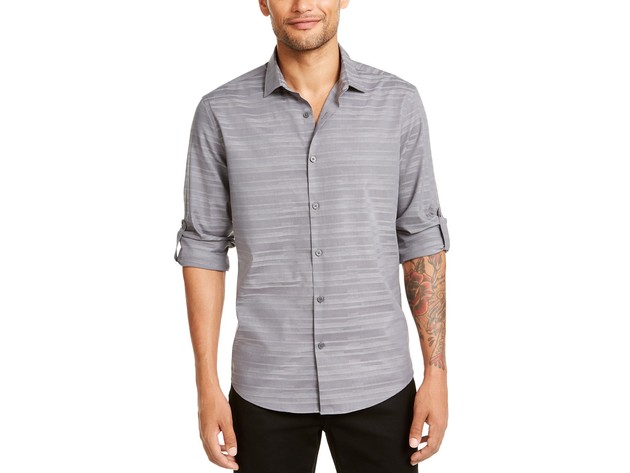 Alfani Men's Linear Dobby Shirt Gray Size Large