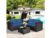 Costway 4PCS Outdoor Patio Rattan Furniture Set Cushioned Loveseat Storage Table Brown/Navy