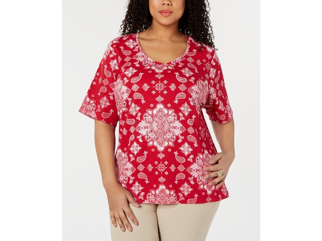 Karen Scott Women's Plus Size Bandana Lace Printed Top Bright Red Size XX Large