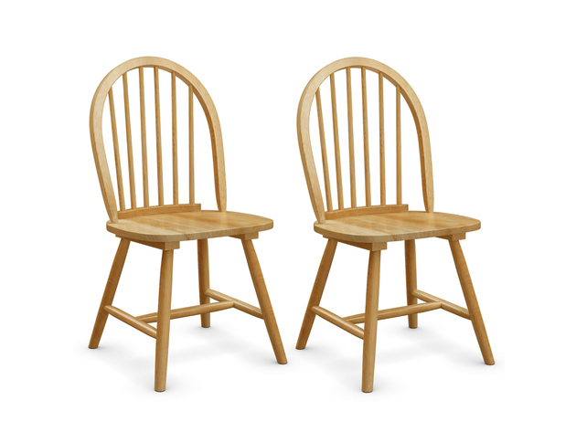 Set of 2 Vintage Windsor Dining Side Chair Wood Spindleback Kitchen Room Natural - natural