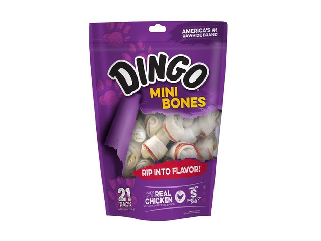 Dingo Mini Bones Rawhide for Dogs, Dog Chews Made with Real Chicken, Promotes Clean Teeth from the Natural Action of Chewing, 21 Pack