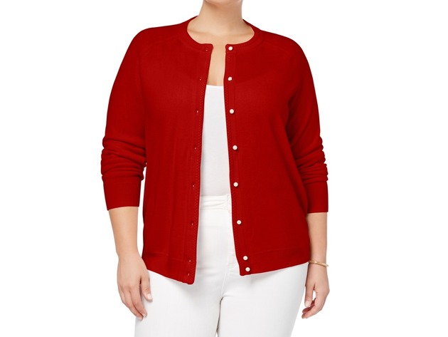Karen Scott Women's Bead-Button Cardigan  Red Size Medium