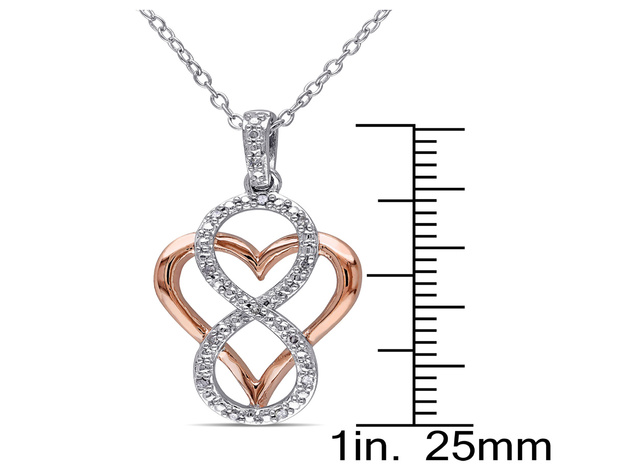 1/20 Carat (ctw) Accent Diamond Heart Pendant Necklace in Rose Plated Sterling Silver with Chain