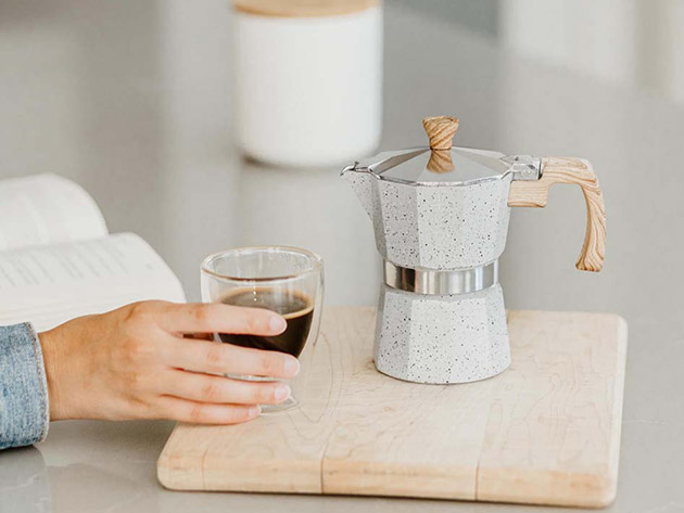 MILANO Stovetop Espresso Maker & EZ Latte Milk Frother Bundle Set (Fossil Grey/6-Cup)