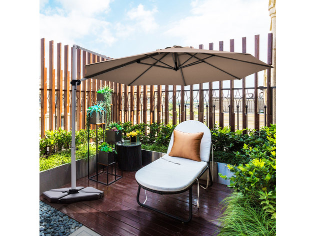 11' Patio Cantilever Offset Umbrella 360 degrees Rotation Aluminum Tilt - Tan