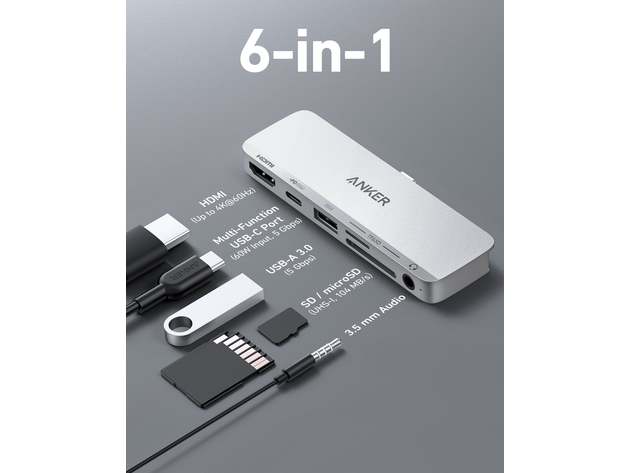 Anker 541 USB-C Hub (6-in-1, for iPad) Silver