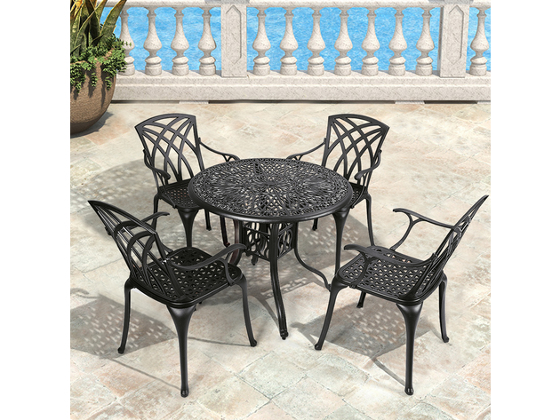 Costway 5 Piece Cast Aluminum Patio Dining Set Garden Deck Furniture - Black