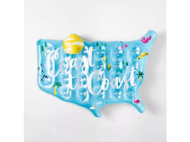 Sun Squad Coast To Coast Map Pool Float, Made of Thick Vinyl Printed and Holds Up to 200 Pounds, Blue