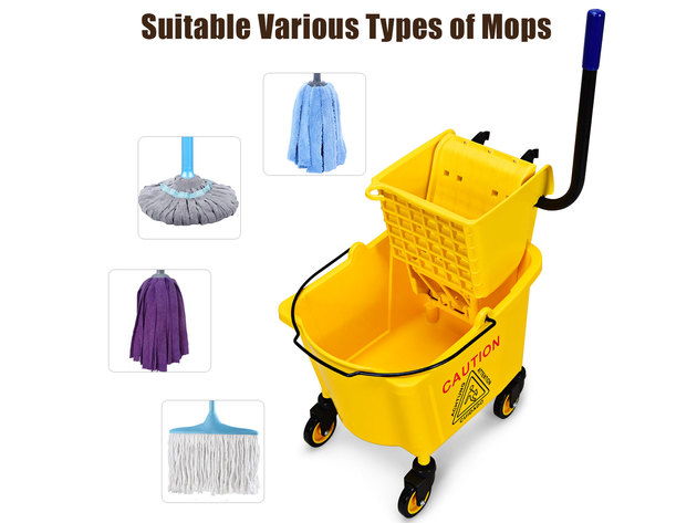 Costway Commercial Mop Bucket Side Press Wringer on Wheels Cleaning 26 Quart Yellow