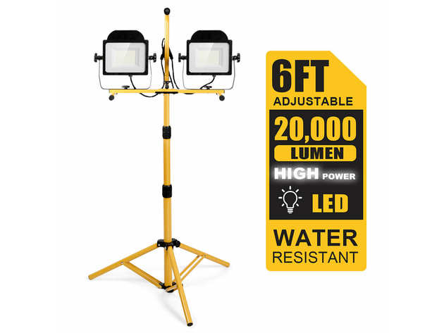 Costway 200W 20,000lm LED Dual-Head Work Light w/Adjustable Tripod Stand IP65 Waterproof - Yellow ( As Picture Show)