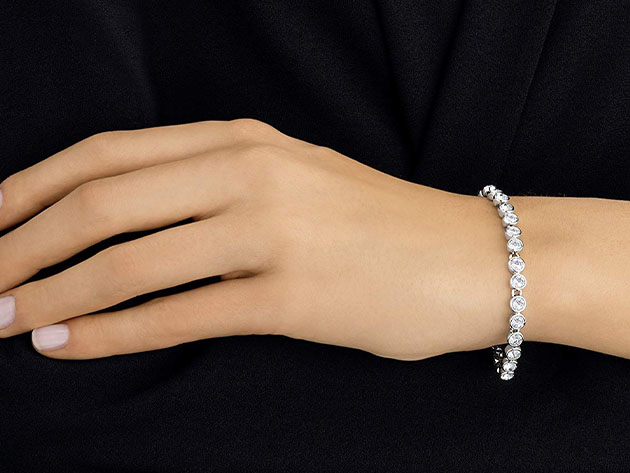 18K White Gold Pavé Bezel Tennis Bracelet with Swarovski Elements