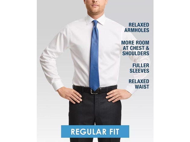 Van Heusen Men's Classic/Regular-Fit Wrinkle-Free Performance Stretch Flex Collar Check Dress Shirt White Size 34-35
