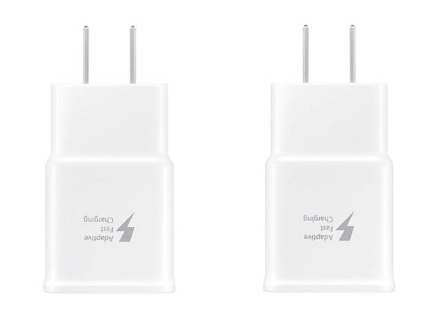 Samsung Fast Charging Adapter Travel Charger + (2) 5 foot Micro USB Data Cables - White - 2 Pack