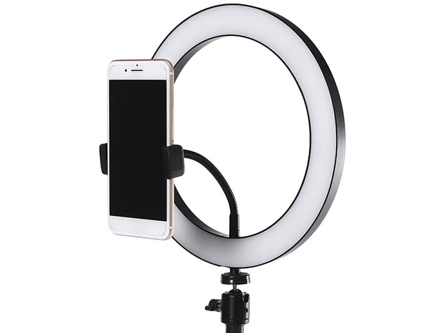 A phone with a selfie ring light 
